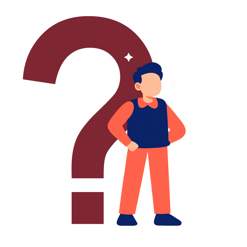 a man standing with question mark behind